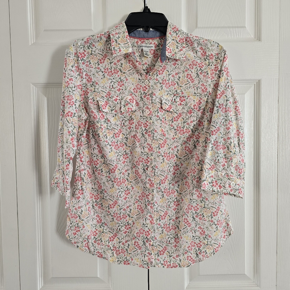 Croft&Barrow Women's Spread Collar 3/4 sleeve Cotton Floral Shirt size PS